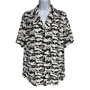 Rachel Zoe Black & White Abstract Print Short Sleeve Blouse Womens Size XS